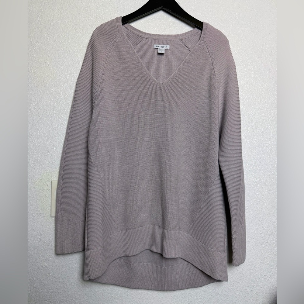Athleta Hanover Lavender V-Neck Sweater Ribbed Hi-Low Large